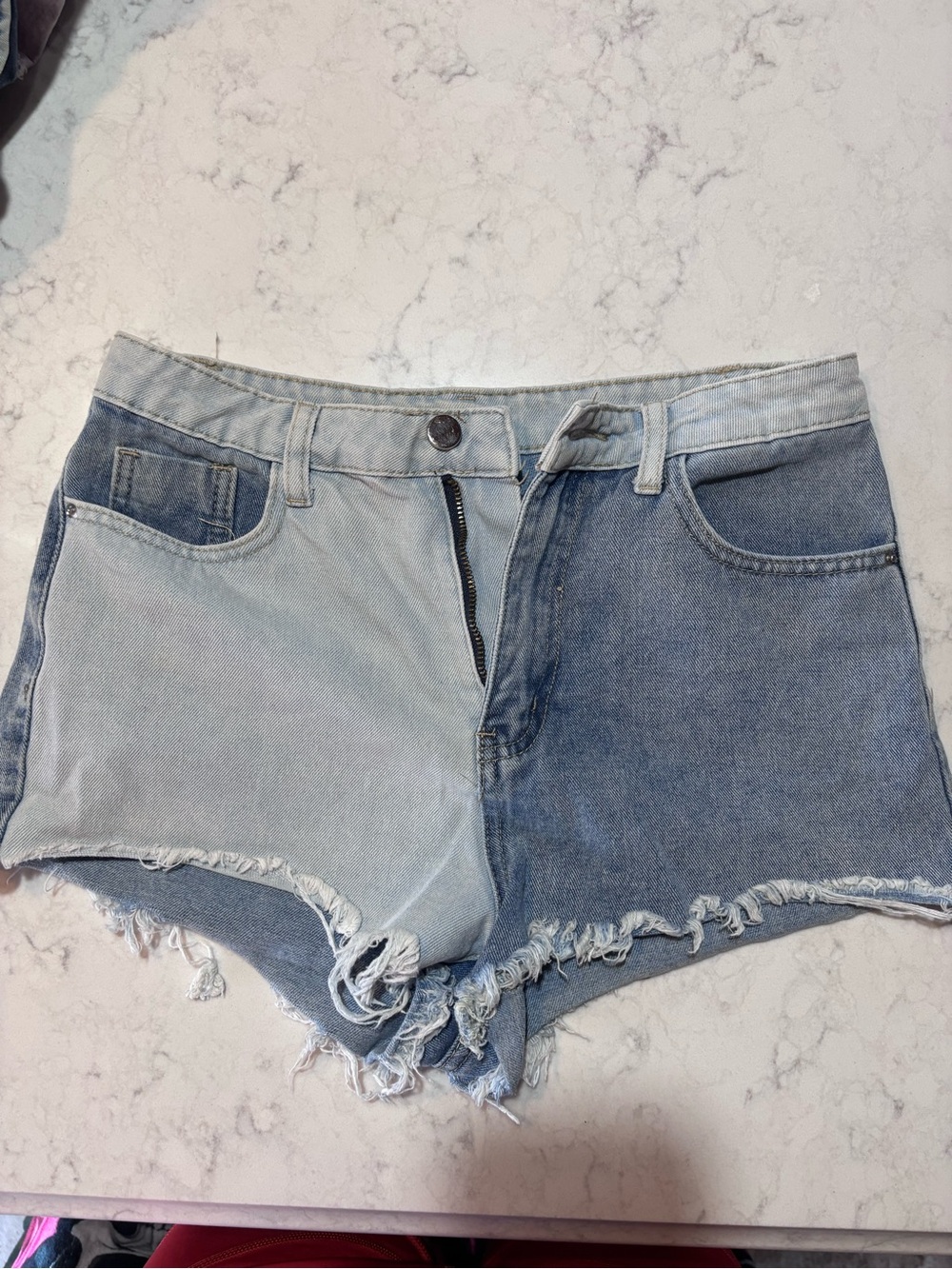 Two-Tone Light & Medium Blue Denim Shorts